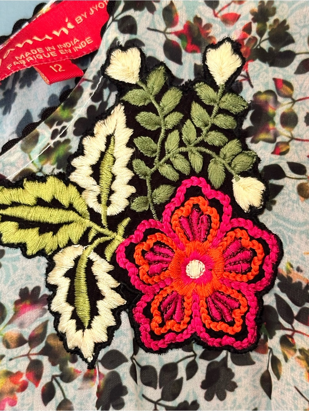 Bhanuni by Jyoti Floral Embroidered Babydoll Dress Bohemian Flowy Size 12 - Picture 15 of 16